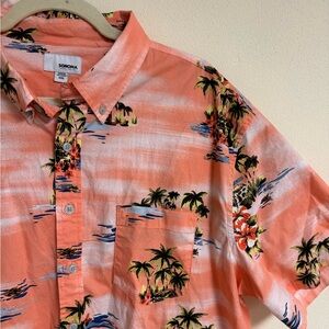 Hawaiian Shirt Men’s XXL Peach Tropical Print Stretch Cotton Button Up NWT